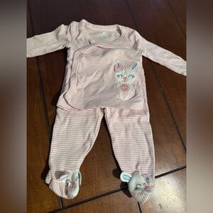 Koala Baby Pink Striped Pajama Set with Bunny Design